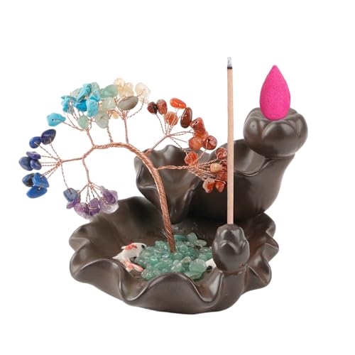 LCUHAVA Rückfluss Räuchergefäß mit Heilsteine The Tree of Life Räucherwasserfall mit Feng Shui Baum Deko Räucherstäbchen Halter, Räuchergefäß Insencents Sticks for Home Fragrance and Ornament von LCUHAVA