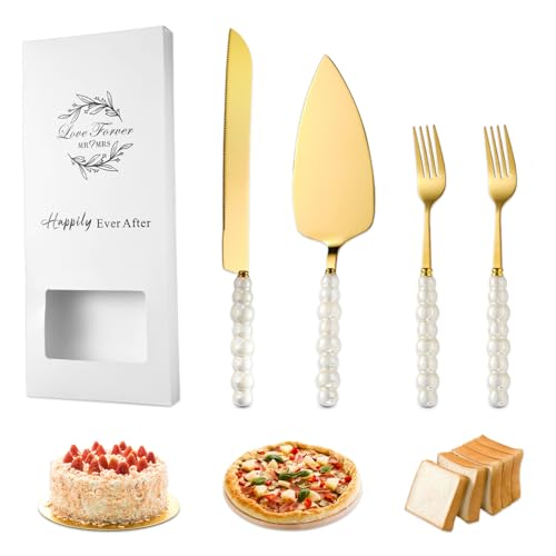 LCUHAVA Tortenheber Inkl Tortenheber Gold Tortenmesser Rostfreie Stähle Dessertspachtel Ist Das Perfekte Geschenk für Hochzeiten, Jahrestage und Geburtstage Ideales Hochzeitsgeschen Frischvermählte von LCUHAVA