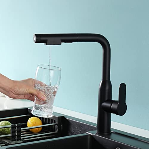 Dosen Wasserhahn an der Wand, 3-in-1 Küchenmischbatterie mit ausziehbarer Brause aus Messing(Black) von LCUVIMPEX