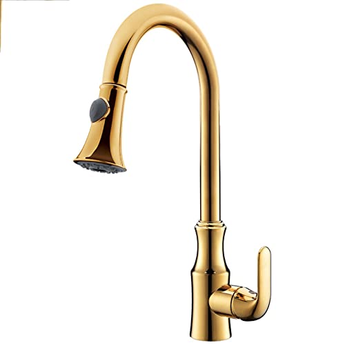 Dosen Wasserhahn an der Wand, Küchenarmatur Pull-Down-Sprüher 360 Schwenkbar 2-Funktion Einhandgriff Einloch Gold(Gold) von LCUVIMPEX