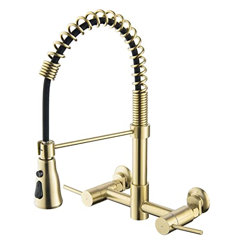 Dosen Wasserhahn an der Wand, Wandmontage Küchenarmatur mit Pull-Down-Sprüher 2 Griffe 360 ​​Grad 8 Zoll(Brushed Gold) von LCUVIMPEX