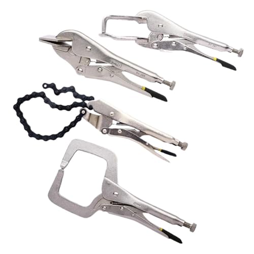 Eine silberne klammer aus karbonstahl. Schweißblech C-Klemme Kettenklemme Feststellzangen-Set 4 Stück in den Größen 8/9/11/19 Zoll(84-314 Chain 19in.) von LCUVIMPEX
