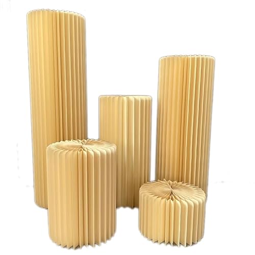 Faltbare Papier Säulen Kuchen Sockel Ständer ， 5 Stück Zylinder-Sockelständer, Faltbare Papiersäulen(Light Brown) von LCUVIMPEX