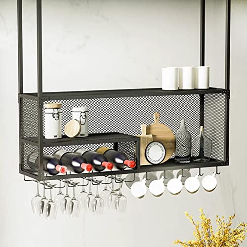 LCUVIMPEX Deckenmontiertes Weinglasregal ， 2-lagiges, an der Decke hängendes Weinglasregal, Mehrfarbig, mehrere Größen(Black,60x30cm) von LCUVIMPEX