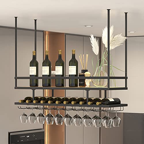 LCUVIMPEX Deckenmontiertes Weinglasregal ， Decken-Weinglasregal for Flaschen und Becher mit Haken for Aufhängen, Mehrfarbig, mehrere Größen(Black,80x30cm) von LCUVIMPEX
