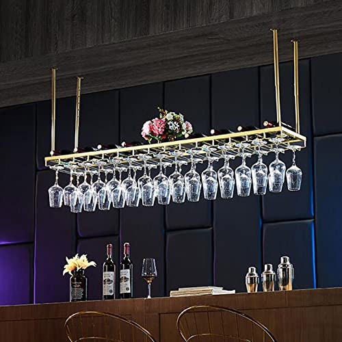 LCUVIMPEX Deckenmontiertes Weinglasregal ， Hängeregal for Weinflaschen und Gläser zur Decken- und Wandmontage in Gold, mehrere Größen(L60xW30cm) von LCUVIMPEX