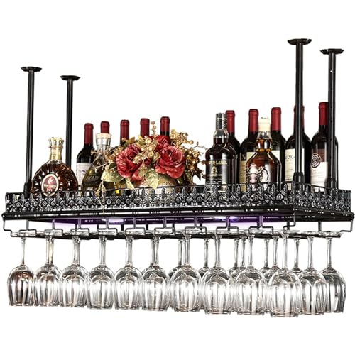 LCUVIMPEX Deckenmontiertes Weinglasregal ， Weinglas- und Flaschenregal aus Eisen for Aufhängen an der Decke, Schwarz, Braun, mehrere Größen(Black,80cm) von LCUVIMPEX