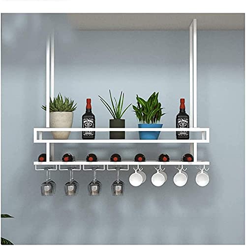 LCUVIMPEX Deckenmontiertes Weinglasregal ， Weinglasregal for Aufhängen an der Decke, kopfüber, mit Ablagefläche (80–120) x 30 cm, Mehrfarbig(White,80 * 30cm) von LCUVIMPEX