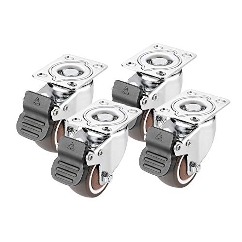 Möbelrollen 4er-Pack Lenkrollen mit flacher Auflage und Bremse, TPE-Gummiräder, 1-2 Zoll(Brake,2in) von LCUVIMPEX