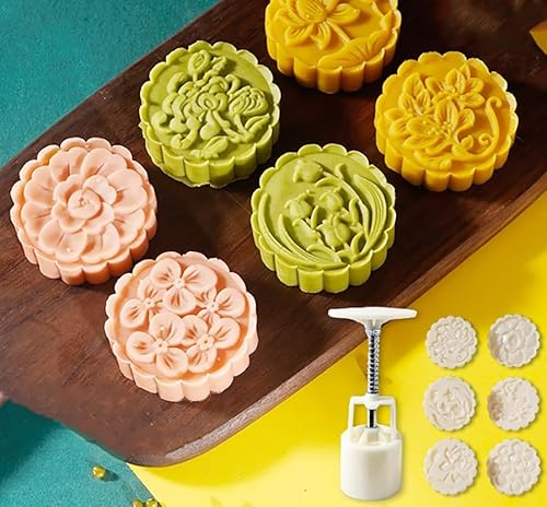 Mondkuchen. Blumen-Mondkuchen- und Keksformpresse mit 4 oder 6 Stempeln, mehrere Größen, Weiß(75G 6Pcs) von LCUVIMPEX