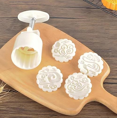 Mondkuchen. Mondkuchenform mit 4 Stempeln, ABS-Kunststoff, 50 g, 14,8 cm Höhe,6 x, mehrere Designs(Auspicious Cloud Pattern) von LCUVIMPEX