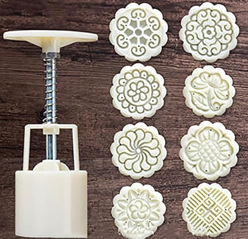 Mondkuchen. Mondkuchenform mit 8 Blumenstempeln Weiß 25g 50g 75g(50g) von LCUVIMPEX