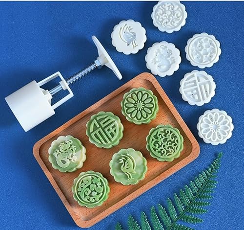 Mondkuchen. Mondkuchenformpresse 50 g mit 6 Stempeln und 1 Formbasis, 7er-Pack, Multidesign(B) von LCUVIMPEX
