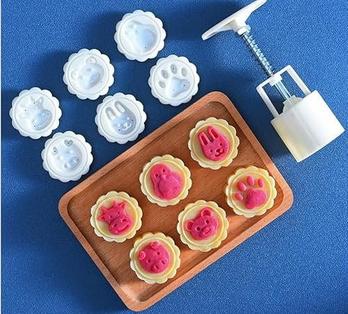 Mondkuchen. Mondkuchenformpresse 50 g mit 6 Stempeln und 1 Formbasis, 7er-Pack, Multidesign(D) von LCUVIMPEX
