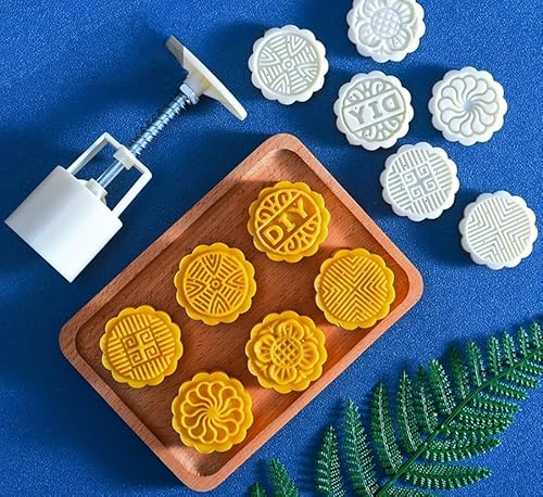 Mondkuchen. Mondkuchenformpresse 50 g mit 6 Stempeln und 1 Formbasis, 7er-Pack, Multidesign(F) von LCUVIMPEX