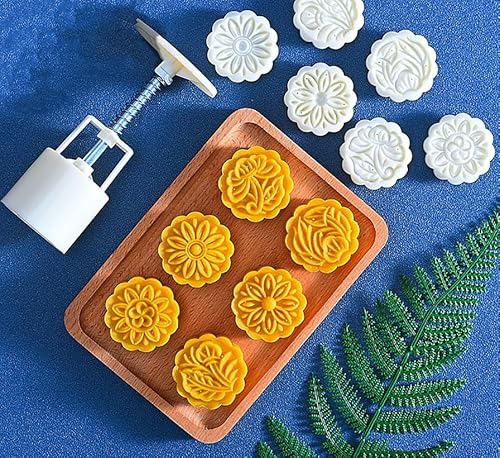 Mondkuchen. Mondkuchenformpresse 50 g mit 6 Stempeln und 1 Formbasis, 7er-Pack, Multidesign(I) von LCUVIMPEX