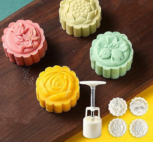 Mondkuchen. Mooncake Fondant-Form-Set, 3D-Blumen-Plätzchenstempel, 4/6/8 Stück, DIY-Backwerkzeug, weiß, 50 g(D) von LCUVIMPEX