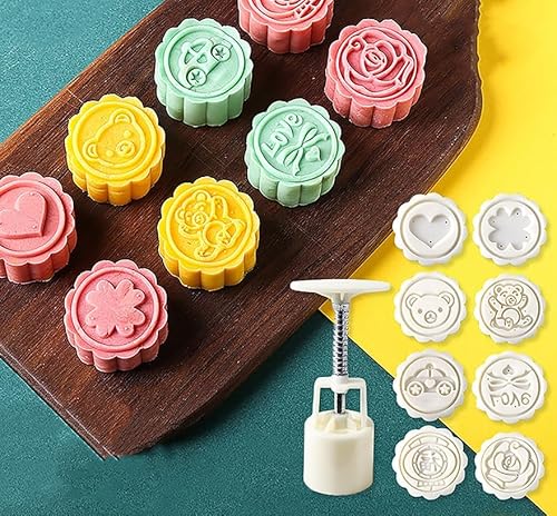 Mondkuchen. Mooncake Fondant-Form-Set, 3D-Blumen-Plätzchenstempel, 4/6/8 Stück, DIY-Backwerkzeug, weiß, 50 g(E) von LCUVIMPEX