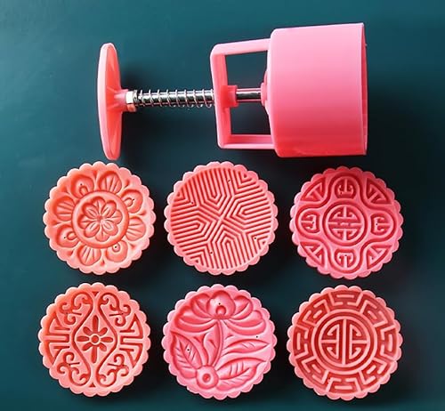 Mondkuchen. Mooncake Mold Presse Cookie Cutter Gebäck Werkzeug Blumenmuster Stempel Weiß & Rosa 100g Packung mit 1 Set(Pink) von LCUVIMPEX