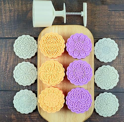 Mondkuchen. Mooncake Mold Set mit 6 Stempeln ABS-Kunststoff weiß mehrere Größen(Round) von LCUVIMPEX