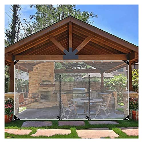 PVC Tarpaulin， PVC-Vinyl wasserdichte, klare Planenvorhänge mit Reißverschlusstür und Ösen for Pergola-Terrasse, mehrere Größen, transparent(480x200cm(15.7 * 6.6ft)) von LCUVIMPEX