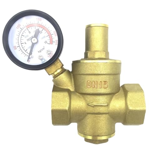 Wasserdruckminderventil, Messing Einstellbare Druck Reduzierung Ventil for Wasser Gas Luft 1/2 zoll Optional Gauge(With Gauge) von LCUVIMPEX