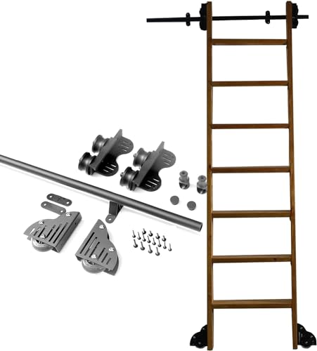 runde Bahnen schieben, Schiebe-Bibliotheksleiter-Hardware-Kit, Rohrschiene und Bodenrollen-Set, Schwarz, 1,0–4,8 m(10ft/300cm Track kit) von LCUVIMPEX