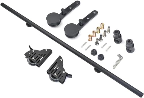 runde Bahnen schieben, Schiebeleiter-Hardware-Kit, schwarzes Stahl-Rundrohr, mobile Schiene mit Bodenrollen, mehrere Größen, nur Hardware(13ft/4m track kit) von LCUVIMPEX