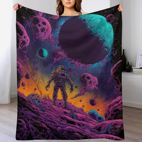 Astronaut Flannel Fleece Wohndecken Kuscheldecken, Superweiche, Flauschige, Warme Mikrofaser Decke Für Schlafcouch,130×150cm von LCWWW