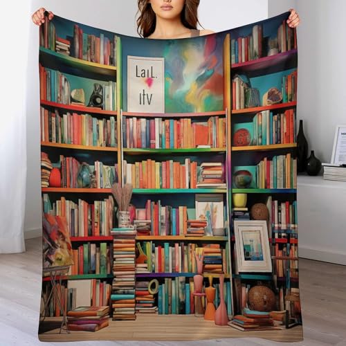 Buchshelf Flannel Fleece Wohndecken Kuscheldecken, Superweiche, Flauschige, Warme Mikrofaser Decke Für Schlafcouch,130×150cm von LCWWW