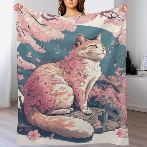 Cherry Blossom Katze Japan Dick Decke Weich Wärme Gemütlich Flannel-Fleece Sofadecke Deckeldecke Couchdecke Vier Jahreszeiten Bett Decken 130×150cm Cherry Blossom Katze Japan Dick Decke Weich Wärme Gemütlich Flannel-Fleece Sofadecke Deckeldecke Couchdecke Vier Jahreszeiten Bett Decken 130×150cm von LCWWW