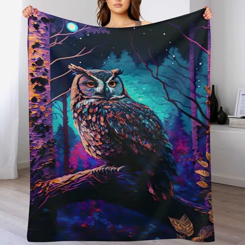 Eule Decke Kuscheldecken Couchdecke, Übergroße Warme Super Weiche Schlafdecke Tagesdecke Flauschige Decke 100×130cm von LCWWW