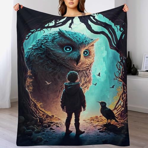 Eule Flannel Fleece Wohndecken Kuscheldecken, Superweiche, Flauschige, Warme Mikrofaser Decke Für Schlafcouch,100×130cm von LCWWW