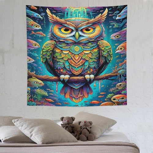 Eule Wandteppich Kunst Wandteppiche Aesthetic Wand Teppiche,für Wohnzimmer Tapestry Schlafzimmer Tapisserie Schlafsaal Deko 150×150cm von LCWWW