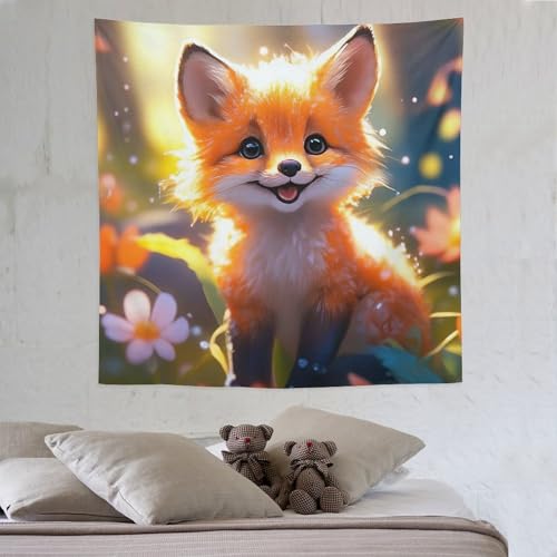 Fuchs Wandteppich Kunst Wandteppiche Aesthetic Wand Teppiche,für Wohnzimmer Tapestry Schlafzimmer Tapisserie Schlafsaal Deko 150×150cm von LCWWW