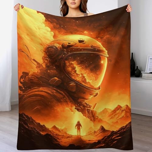 Goldener Astronaut Flannel Fleece Wohndecken Kuscheldecken, Superweiche, Flauschige, Warme Mikrofaser Decke Für Schlafcouch,130×180cm von LCWWW