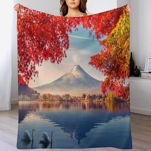 Japanischer Berg Fuji Decke, Wohndecke,Weich Warm Flannel Vier Jahreszeiten Fleecedecke Sofadecke Bettdecke Wohnzimmer Couch Wohndecke 130×150cm von LCWWW