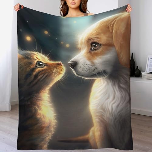 Katzes and Hunde Flannel Fleece Wohndecken Kuscheldecken, Superweiche, Flauschige, Warme Mikrofaser Decke Für Schlafcouch,150×200cm von LCWWW