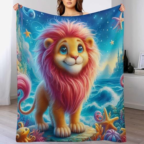 LCWWW Animal Löwe Kuscheldecke Couchdecke Decke Aus Flannel - Tagesdecke Wohndecken Für Sofa, Couch Oder Als Bettüberwurf 130×150cm von LCWWW