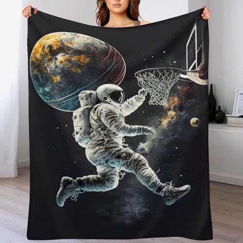 LCWWW Astronaut-Basketball Decke - Flannel Fleecedecke Auch Als Wohndecke, Tagesdecke, Wohnzimmer Geeignet - Überwurf Decken Sofa & Couch, 130×150cm von LCWWW
