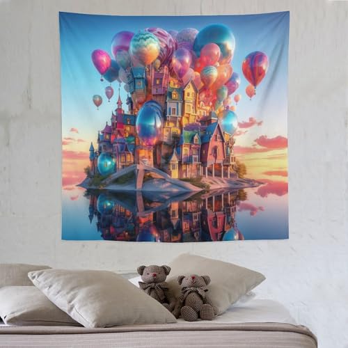 LCWWW Balloon Schloss Wandteppiche Poster Ornament Wandbehang Wandteppich Wanddeko Für Wohnzimmer Schlafzimmer Tapisserie 150×150cm LCWWW Balloon Schloss Wandteppiche Poster Ornament Wandbehang Wandteppich Wanddeko Für Wohnzimmer Schlafzimmer Tapisserie 150×150cm von LCWWW