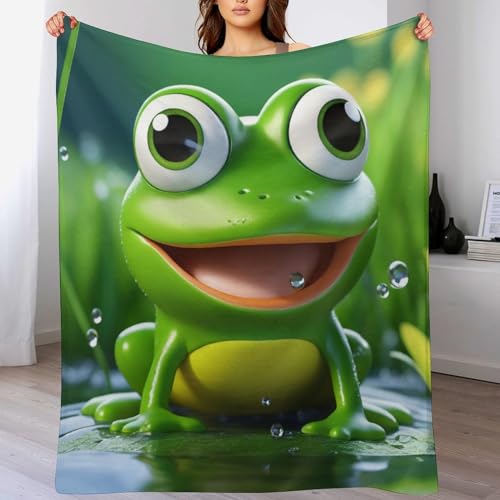 LCWWW Bettüberwurf Wohndecke Weiche Flannel Big Eyed Frosch Decke Sofadecke Mit 3D Muster Vier Jahreszeiten Wohndecke Für Bett/Couch 180×200cm von LCWWW