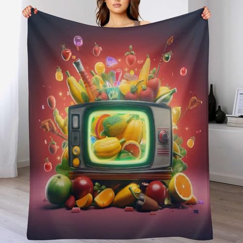 LCWWW Bettüberwurf Wohndecke Weiche Flannel Obst Pattern Decke Sofadecke Mit 3D Muster Vier Jahreszeiten Wohndecke Für Bett/Couch 130×180cm von LCWWW