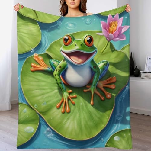 LCWWW Big Eyed Frosch Decke - Flannel Fleecedecke Auch Als Wohndecke, Tagesdecke, Wohnzimmer Geeignet - Überwurf Decken Sofa & Couch, 130×180cm von LCWWW