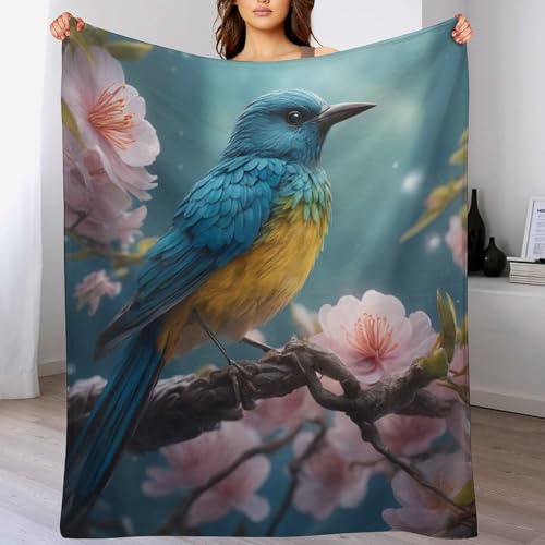 LCWWW Blume Vogel Decke Vier Jahreszeiten Bett Wohndecke Sofadecke Couchdecke Flannel Sofaüberwurf Weich Und Flauschig Fleecedecke 100×130cm von LCWWW