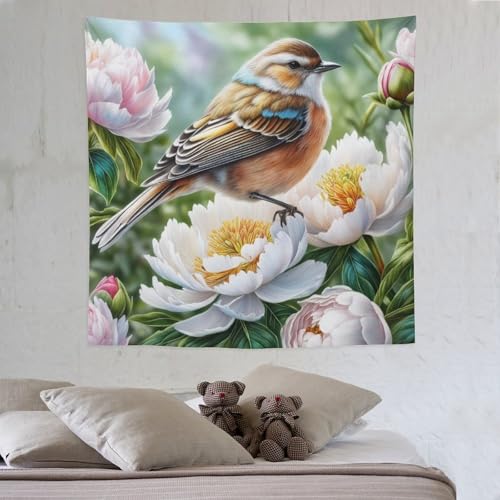 LCWWW Blume Vogel Wandteppich Wandbehang,Überwurf Wandteppiche Für Wohnzimmer, Wohnkultur,Tapisserie Wandkunst Für Schlafzimmer 150×150cm von LCWWW