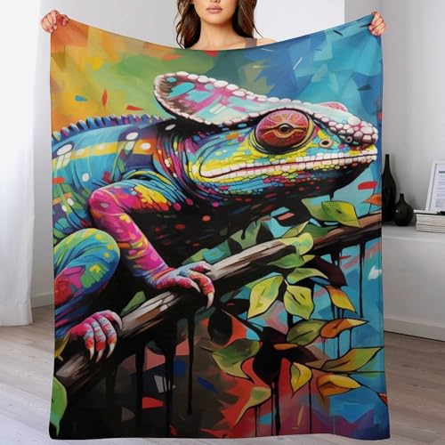 LCWWW ChamäLöwen Decke - Flannel Fleecedecke Auch Als Wohndecke, Tagesdecke, Wohnzimmer Geeignet - Überwurf Decken Sofa & Couch, 150×200cm von LCWWW