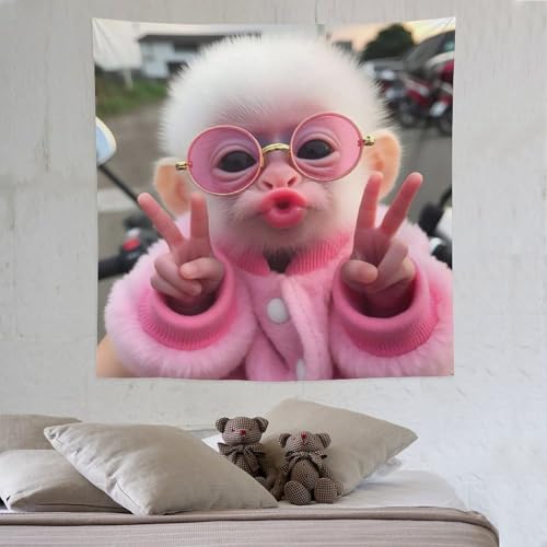 LCWWW Cute Affe Wandteppiche Poster Ornament Wandbehang Wandteppich Wanddeko Für Wohnzimmer Schlafzimmer Tapisserie 150×150cm von LCWWW