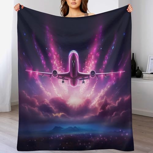LCWWW Flugzeugmuster Wohndecken Decken Flannel Decke Teppich Picknick Weich Für Schlafzimmer Sofa Outdoor Vier Jahreszeiten 150×200cm von LCWWW