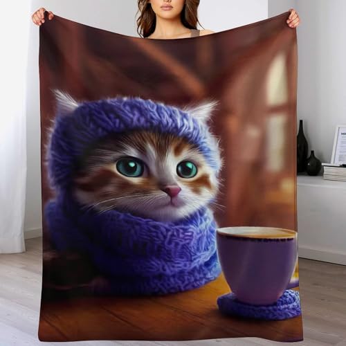 LCWWW Katze Decke - Flannel Fleecedecke Auch Als Wohndecke, Tagesdecke, Wohnzimmer Geeignet - Überwurf Decken Sofa & Couch, 180×200cm von LCWWW